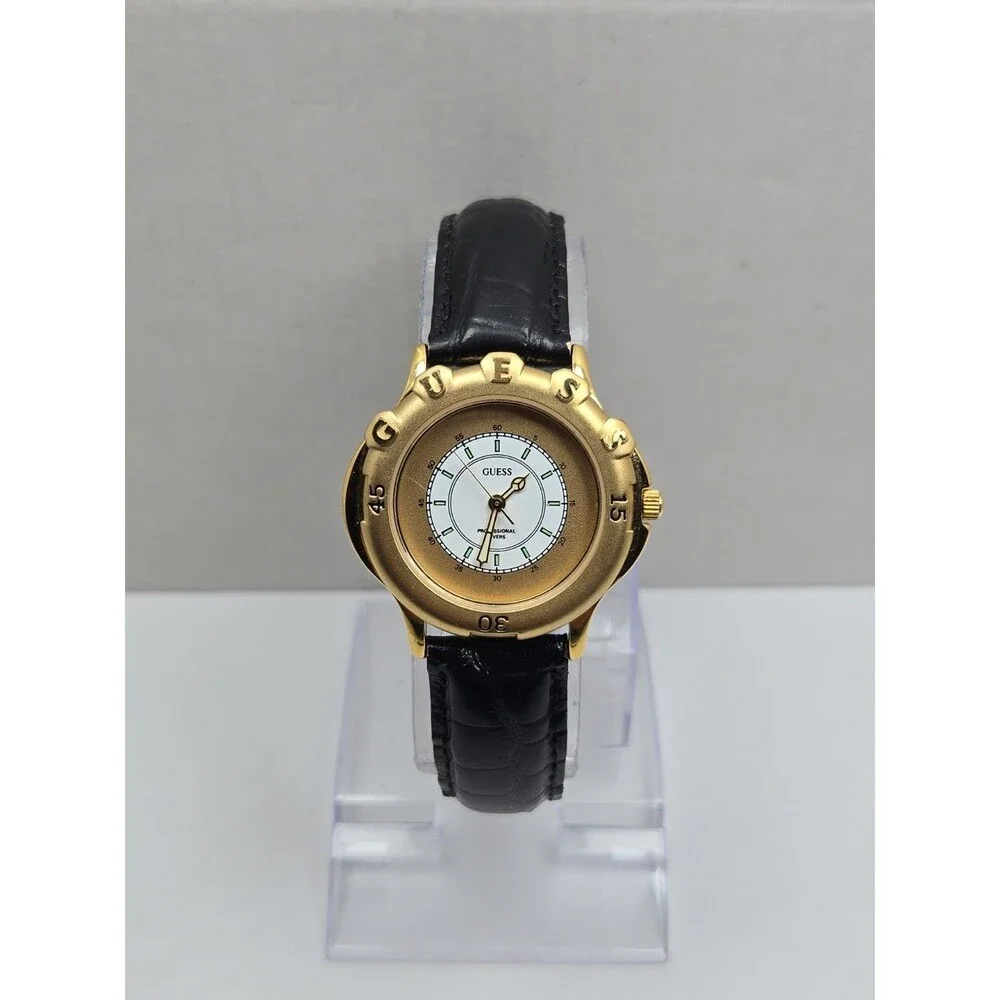 Womens Vintage 1994 Guess Professional Divers 35mm Gold Bezel Watch New Battery